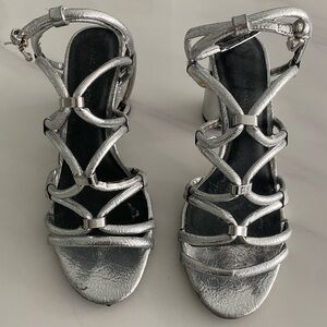 Rebecca Minkoff Silver Leather Strappy Gladiator Sandals